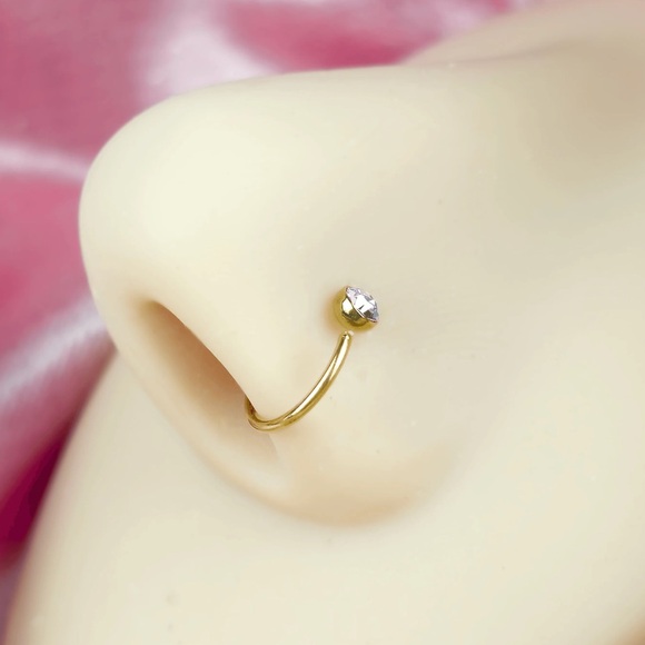 Body Candy 20G 5/16 Gold IP Stainless Steel Bright Clear Gem Nose Hoop - Picture 3 of 7